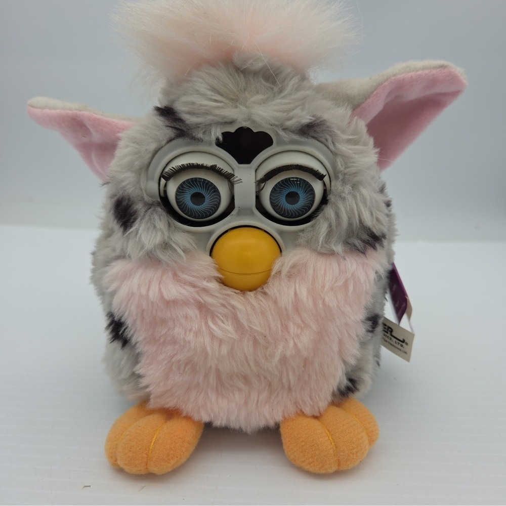 Vintage 1998 Tiger Furby Snow Leopard Gray Pink Electronic Toy 70-800